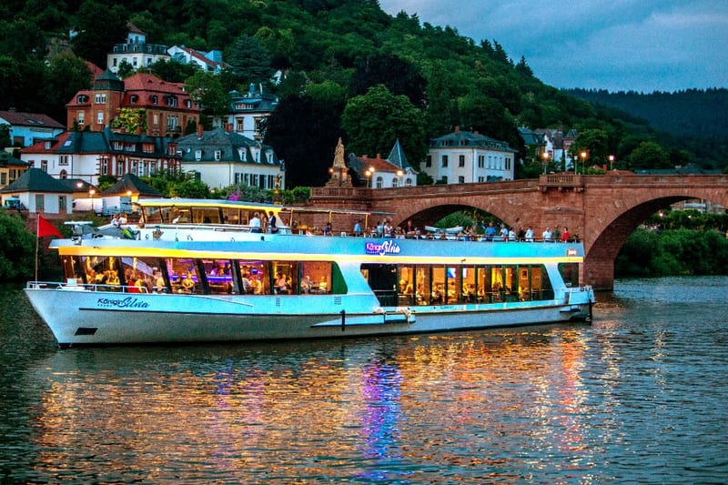 MS Königin Silvia auf dem Neckar bei Abenddämmerung